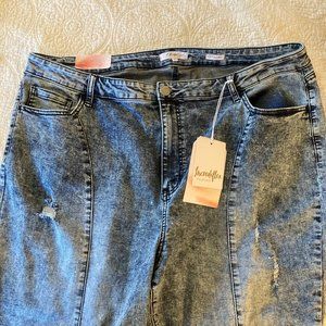 A Beautiful Soul Acid Wash High Rise Flare Distressed Jeans NWT